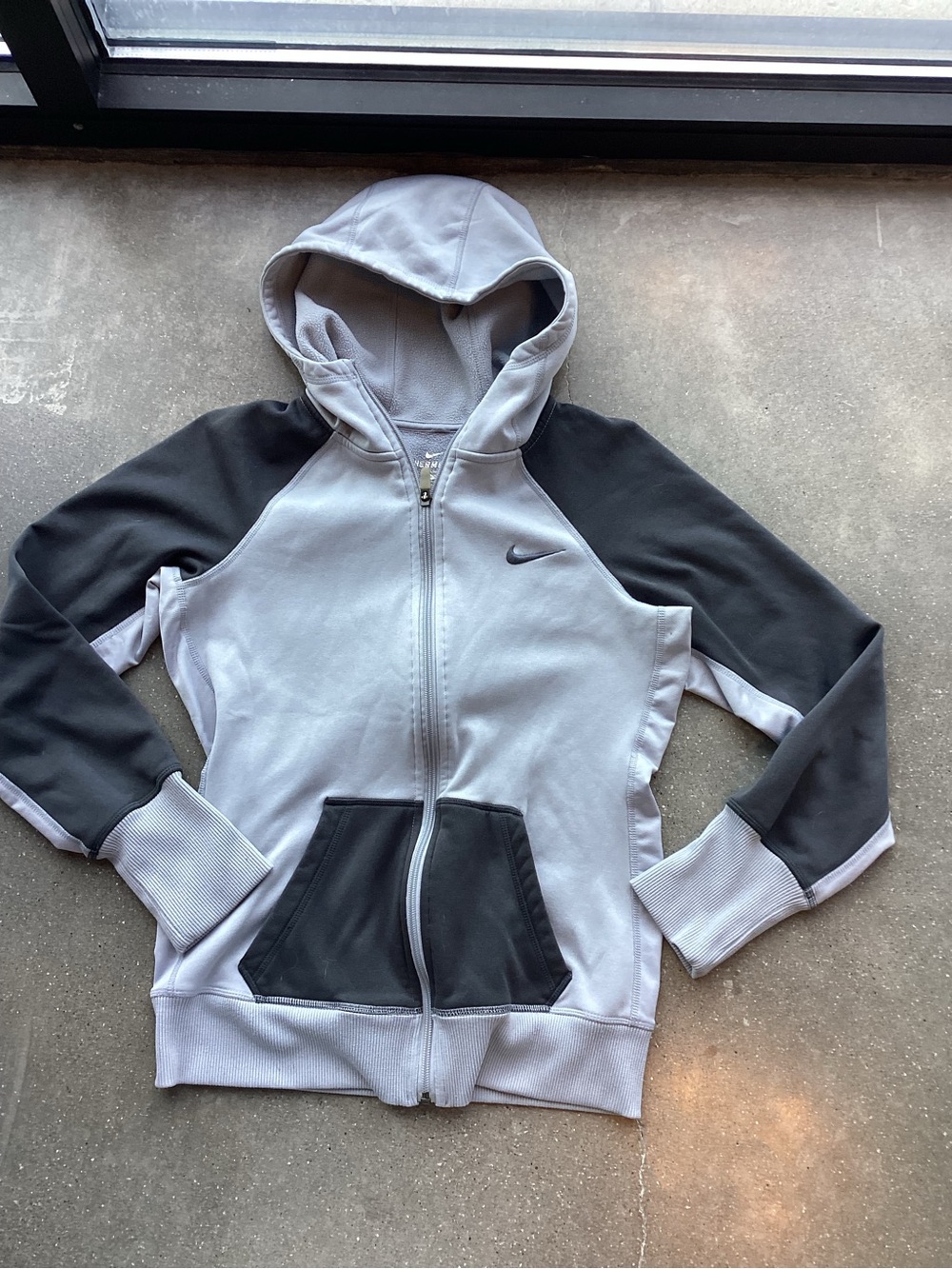 Nike Light Gray and Black Full-Zip Hooded Sweatshirt